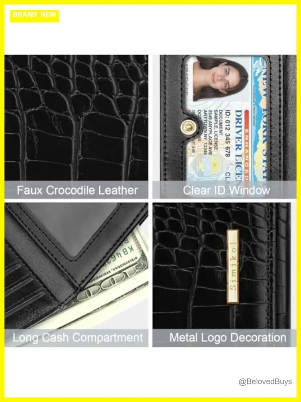 Luxury Faux Leather Crocodile Trifold Wallet RFID Blocking